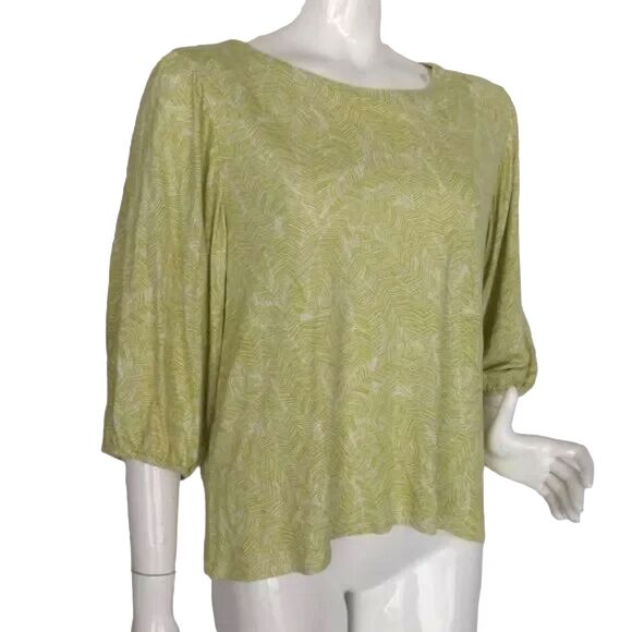 J.JILL Tee/Top, L, Chartruse Line Print, Wide neck, 3/4 length sleeves - Picture 2 of 12